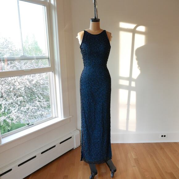 Hand-Beaded Silk Gown Y2K Vintage Prom Dress Evening Gown Mermaid-Core – Rare - Picture 9 of 10
